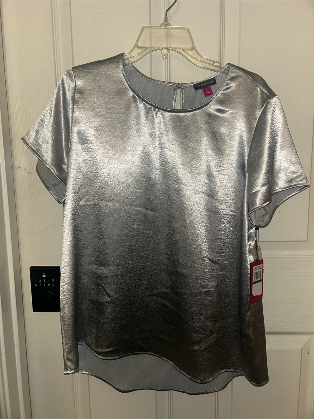 Vince Camuto Silver Metallic Short Sleeve Blouse